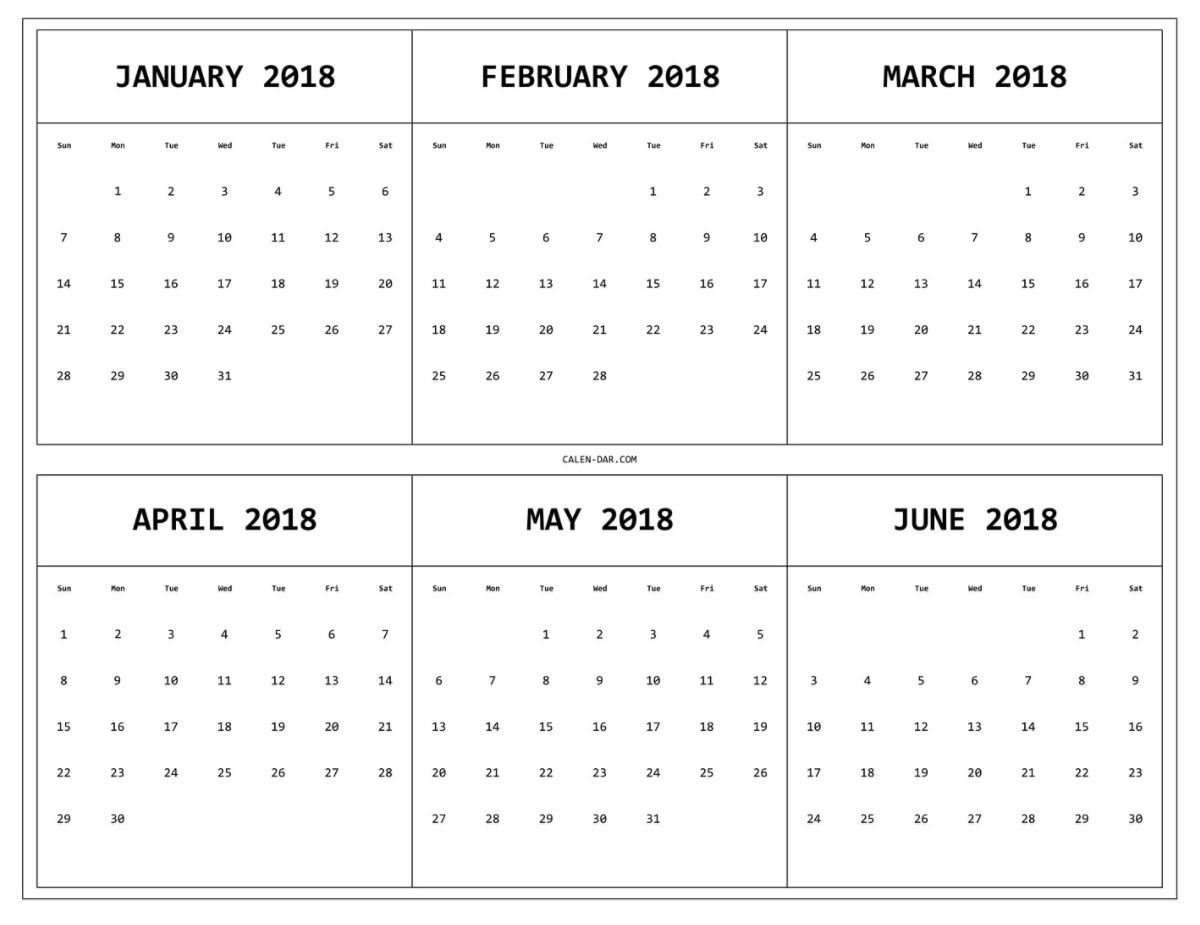 6 Month One Page Printable Calendar 2018 | Printable intended for Printable Six Month Calendar