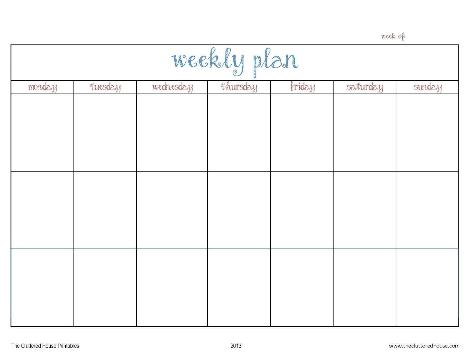 7 Day Weekly Planner Template Printable – Template Calendar in Printable Blank Weekly Calendar