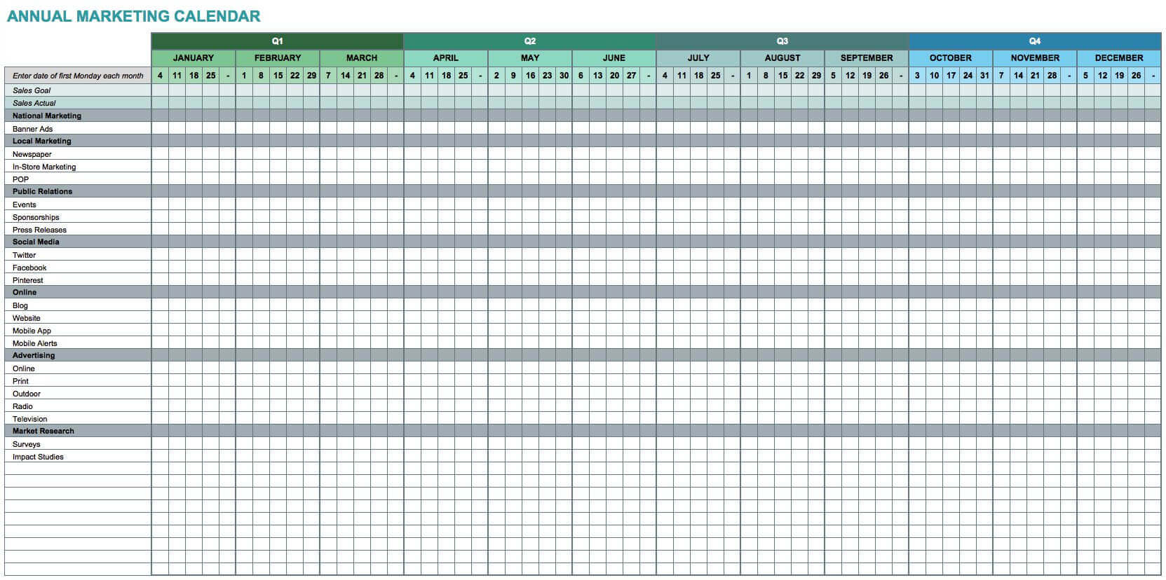 7 Free Excel Templates For Marketers And How To Use Them For with regard to Annual Calendar Template Excel