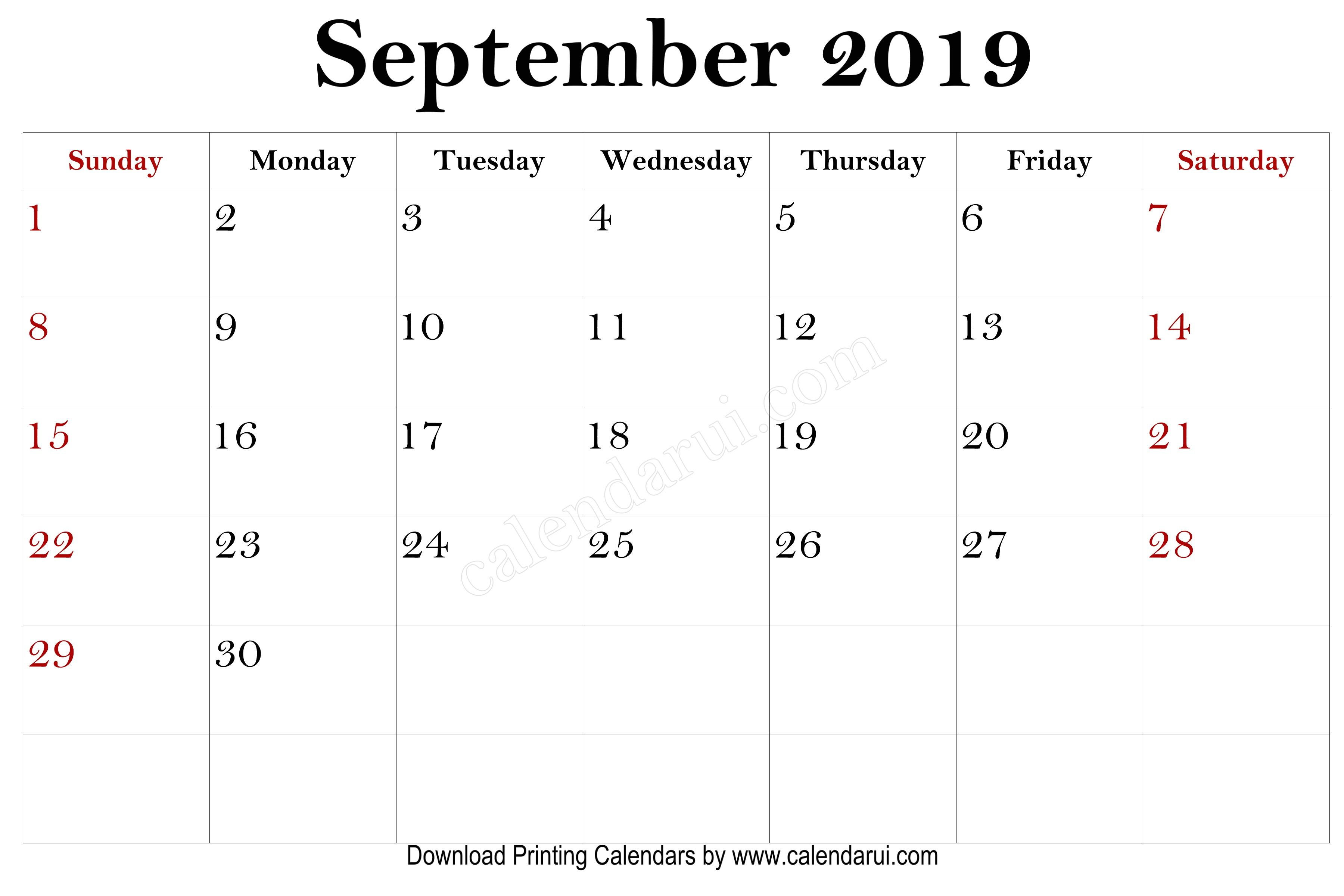 9 September Free Printable Mini 2019 Calendars | 2019 in Mini Calendar Template