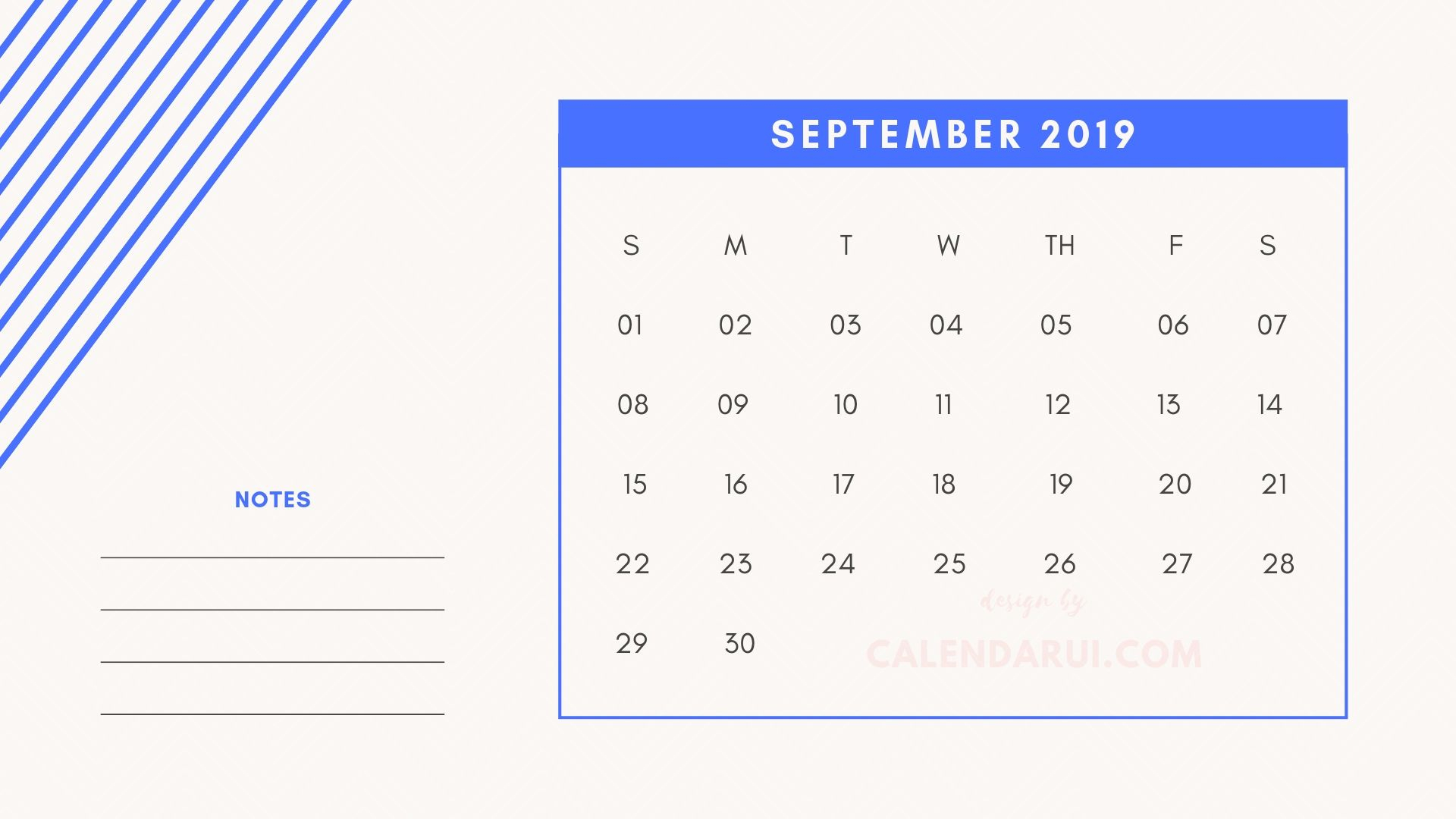 9 September Printable Mini Calendar 2019 Template With Notes throughout Mini Calendar Template