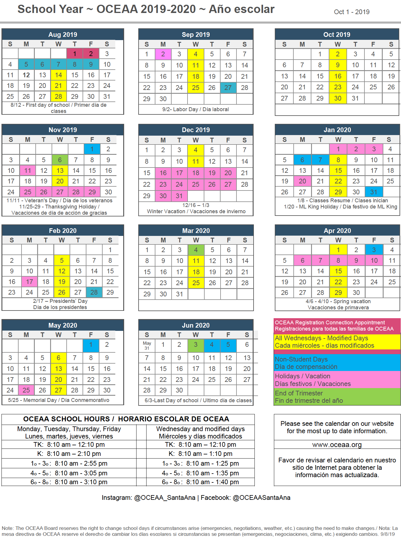 Admissions  Oceaa  A Tk8Th Santa Ana Charter School within 2020 And 2020 Pei School Calendar