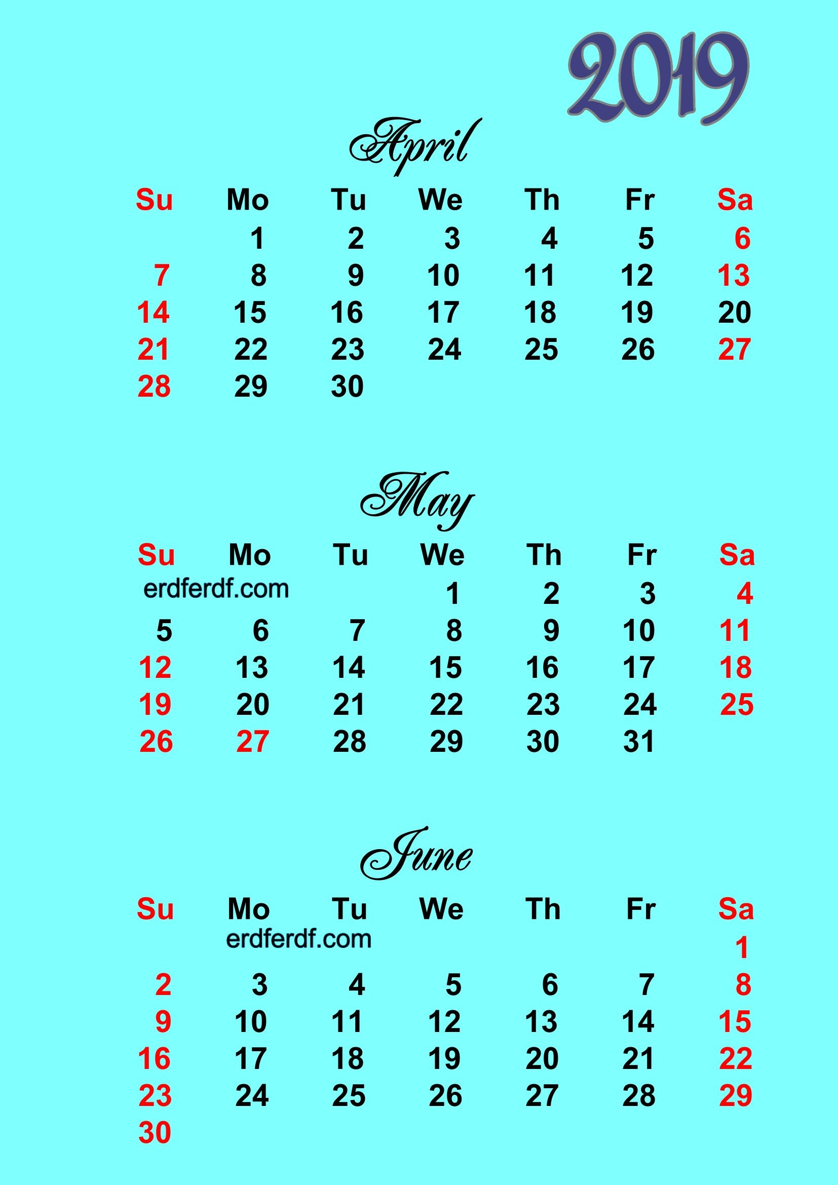 April May June Printable Calendar 2019 2 Months Per Page with Printable Calendar 2 Months Per Page