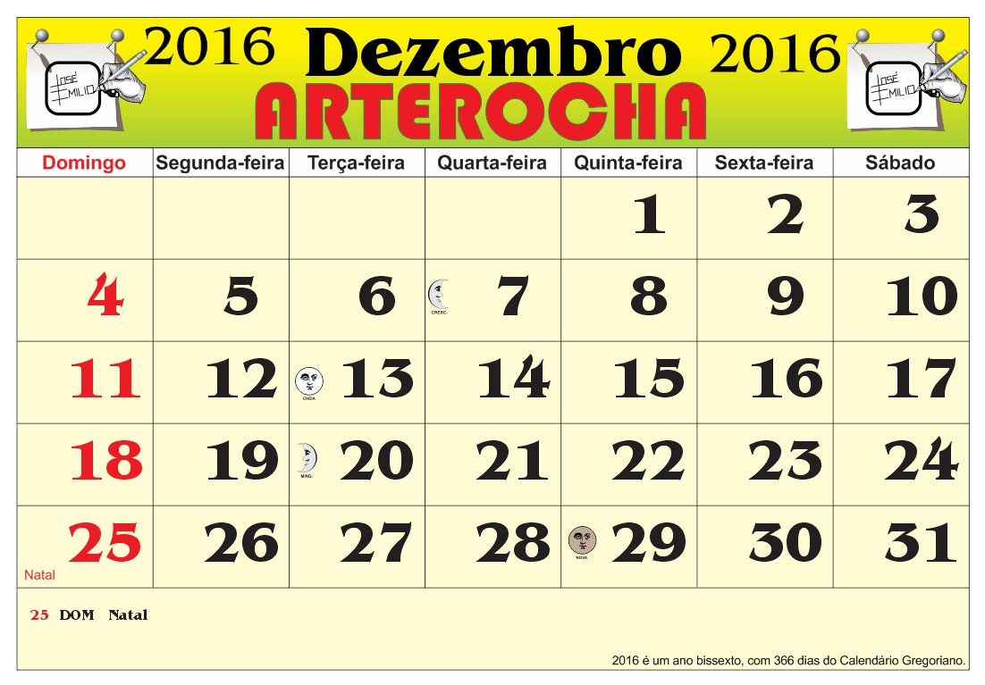 Arterocha: Calendário Mes De Dezembro 2016 in Calendario Dezembro De 2015