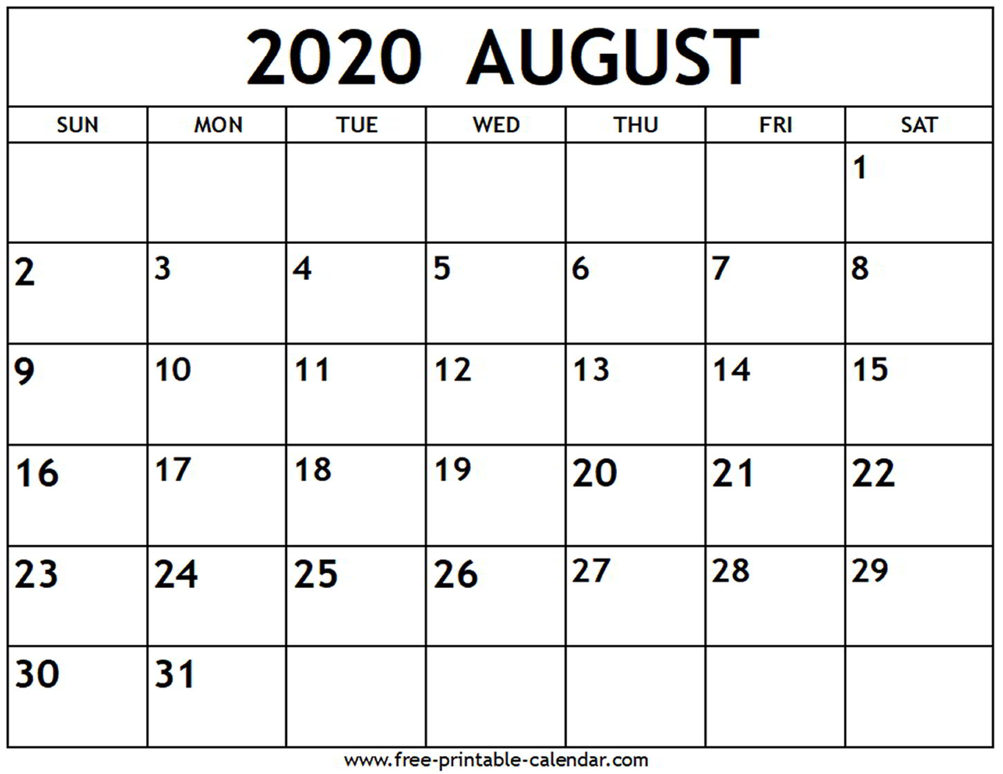 August 2020 Calendar  Freeprintablecalendar intended for August 2020 And September 2020 Calendar