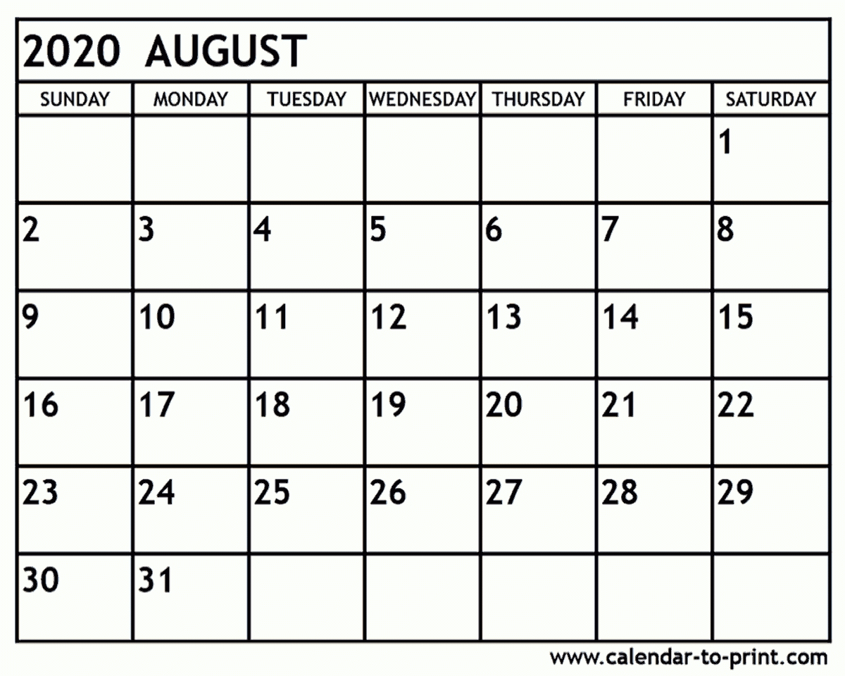 August 2020 Calendar Printable – Calendar Template Information with August 2020 Calendar Printable