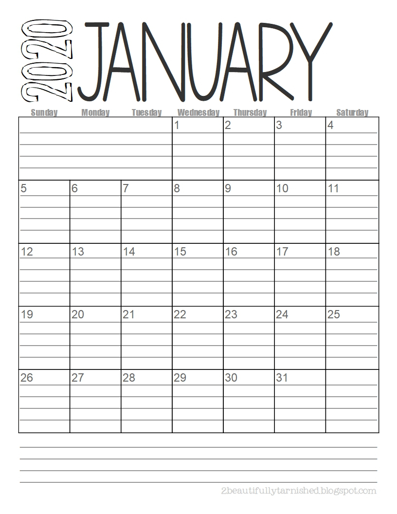 Beautifully Tarnished: Free 2020 {Lined} Monthly Calendars within Printable Lined Monthly Calendar