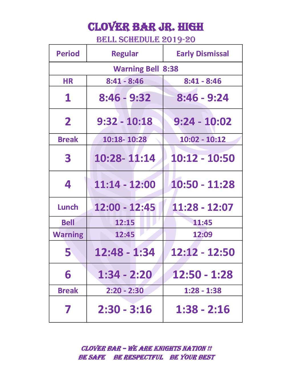 Bell Schedule | Clover Bar Junior High for Fr Haythorne Calendar