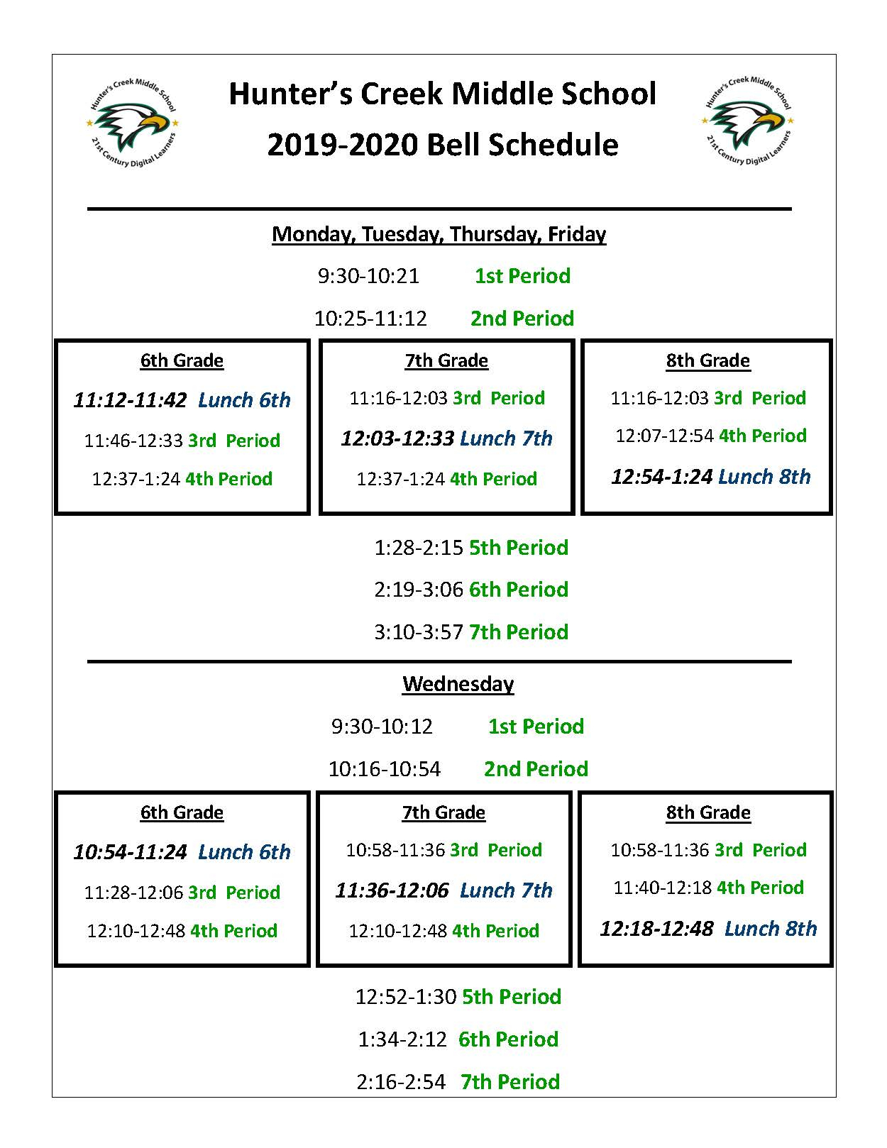 Bell Schedule  Hunters Creek Ms intended for Haines City High School Bell Schedule