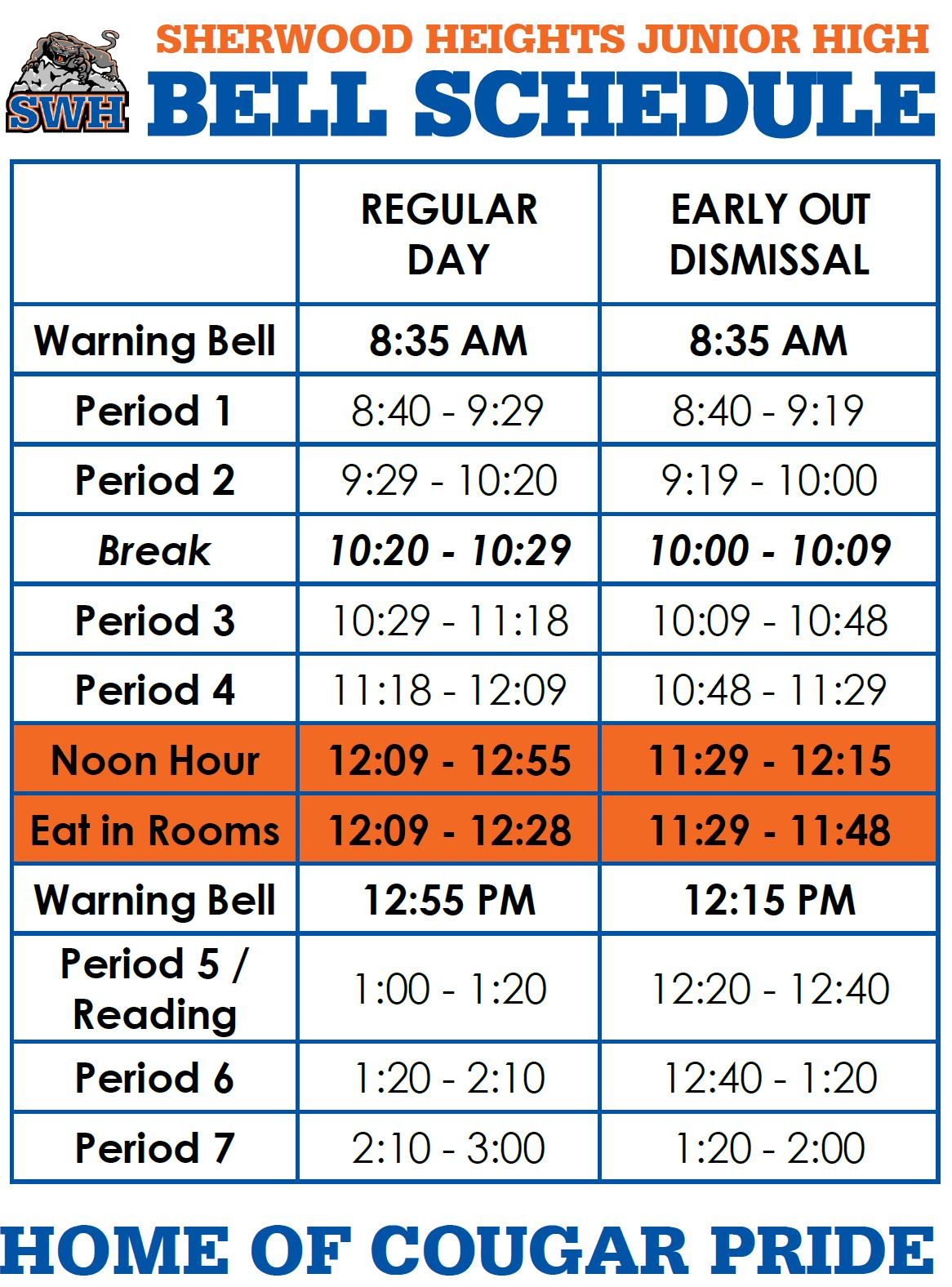 Bell Schedule | Sherwood Heights Junior High in Fr Haythorne Calendar