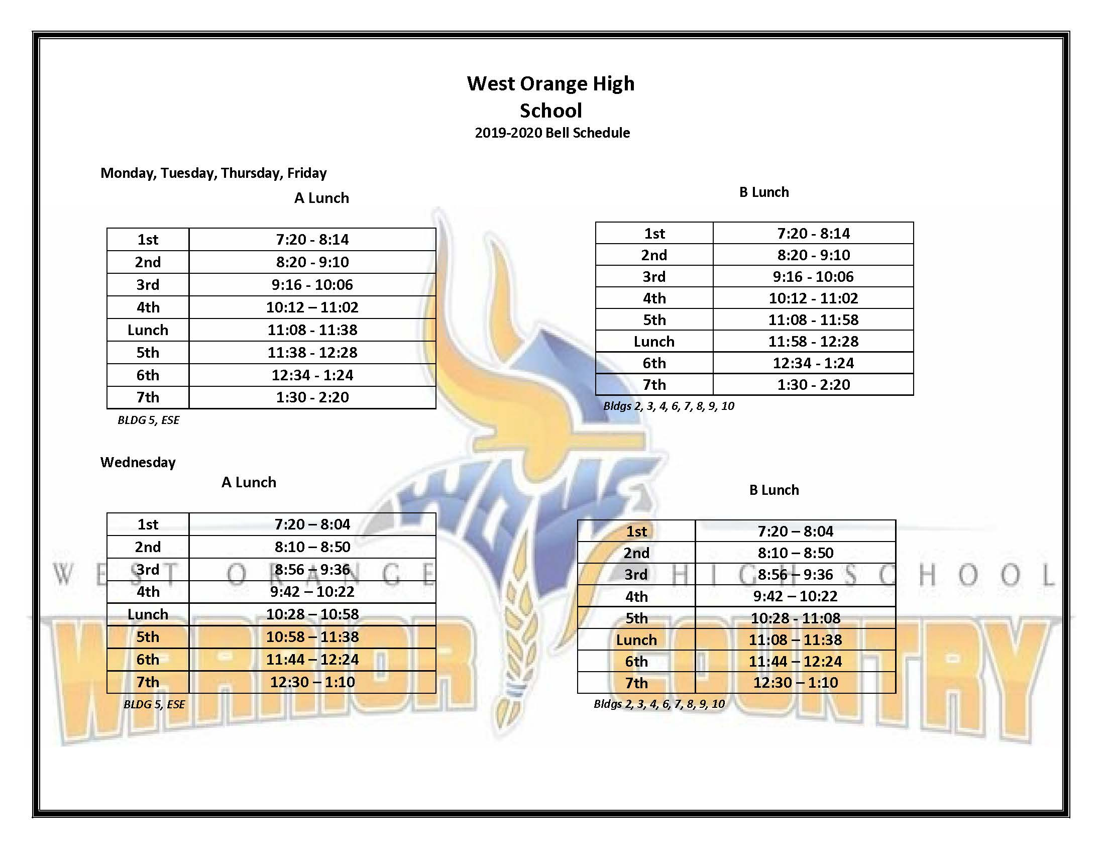 Bell Schedule  West Orange High School within Haines City Bell Schedule