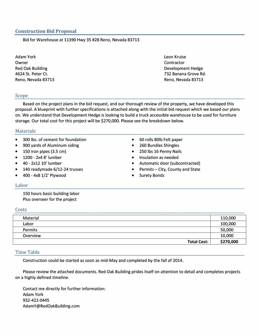 Bid Contract Template  Topa.mastersathletics.co inside Plumbing Proposal Template Free