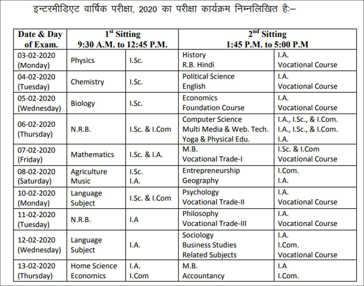 Bihar Board 10Th &amp; 12Th Time Table: Bseb Announces 2020 in Bihar Calendar 2020