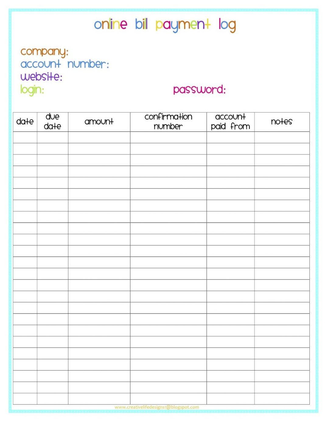 Monthly Bill Payment Log Excel Calendar For Planning