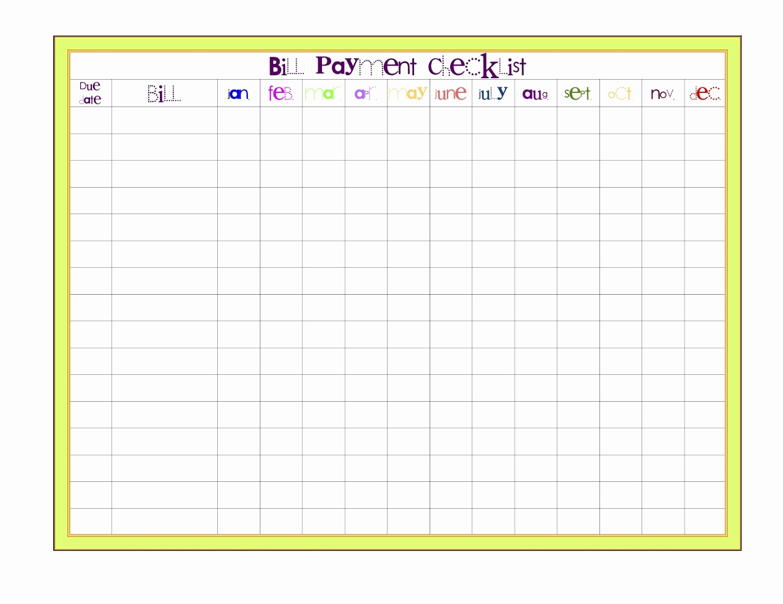 Bill Pay Calendar Template (1) | Based Resume with regard to Printable Bill Calendar