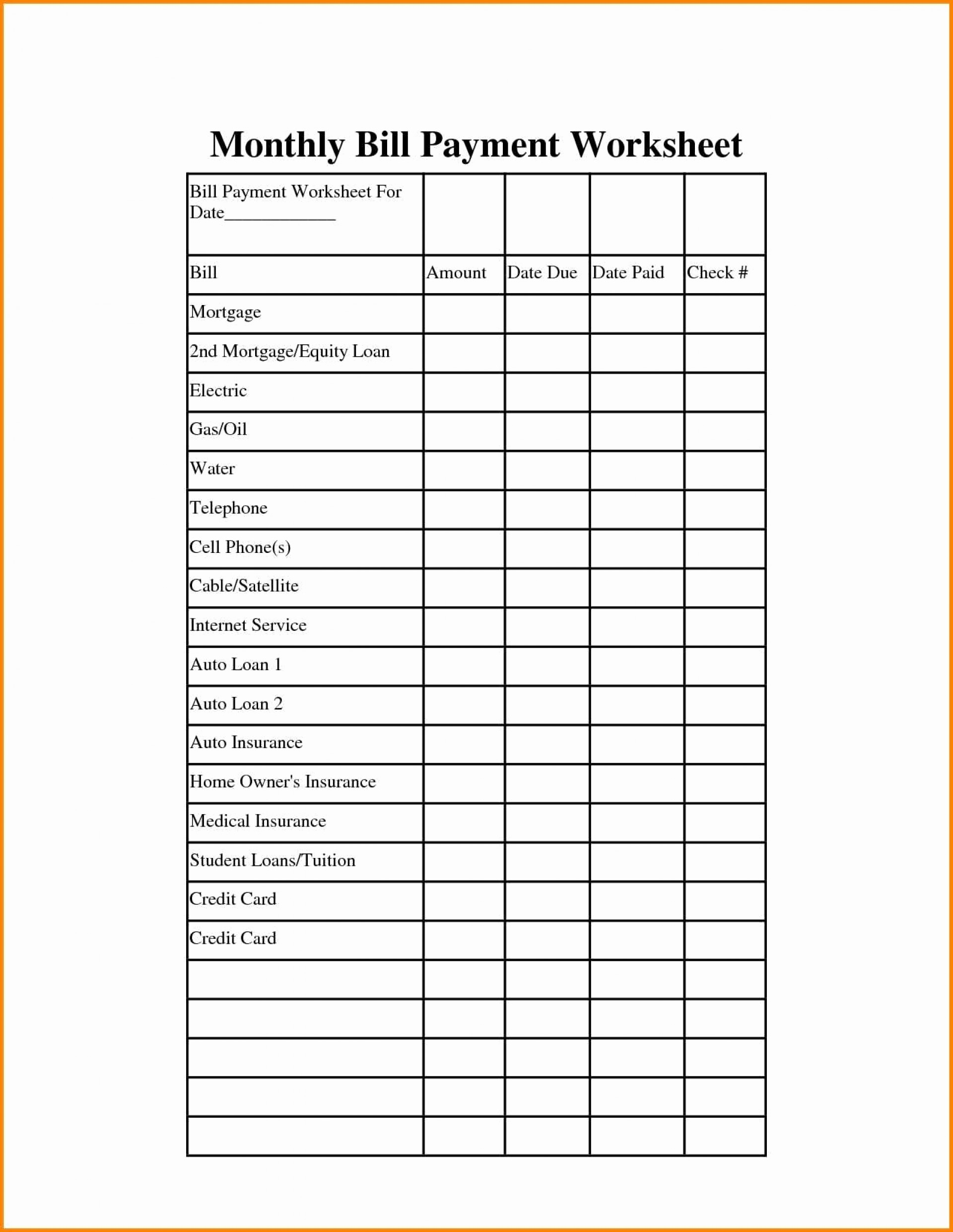 Monthly Bill Payment Log Excel ⋆ Calendar for Planning