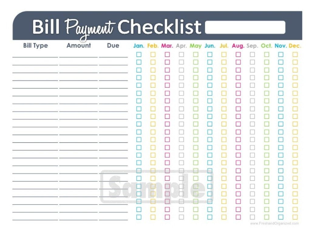 Bill Payment Checklist Printable  Fillable  Personal in Free Printable Monthly Bill Checklist