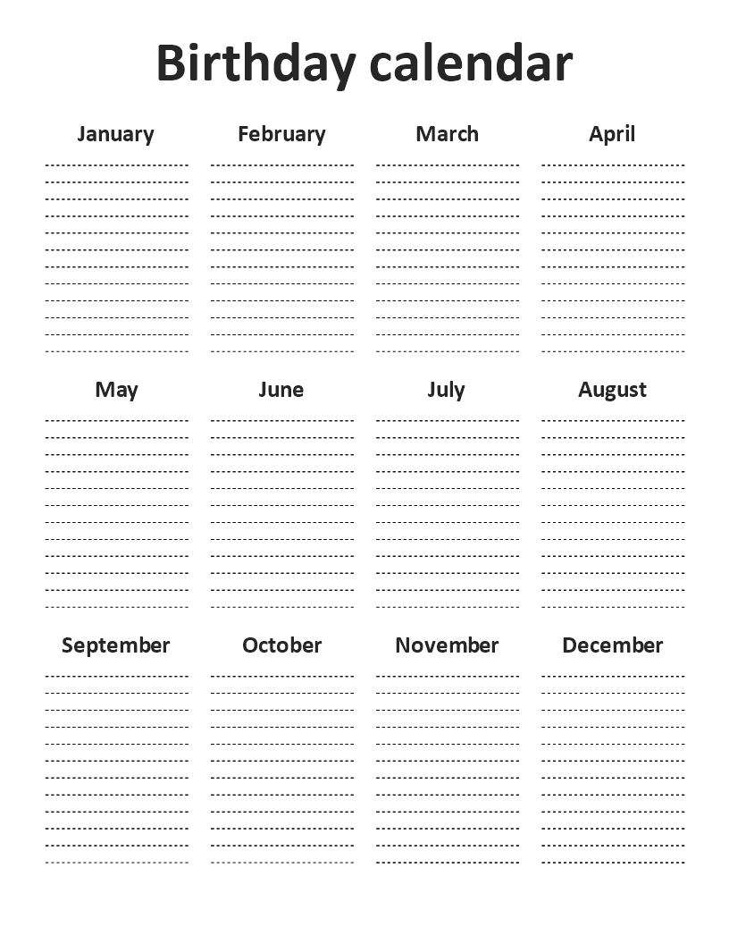 Birthday Calendar Portrait A4  Download This Free Printable intended for Free Printable Birthday Chart