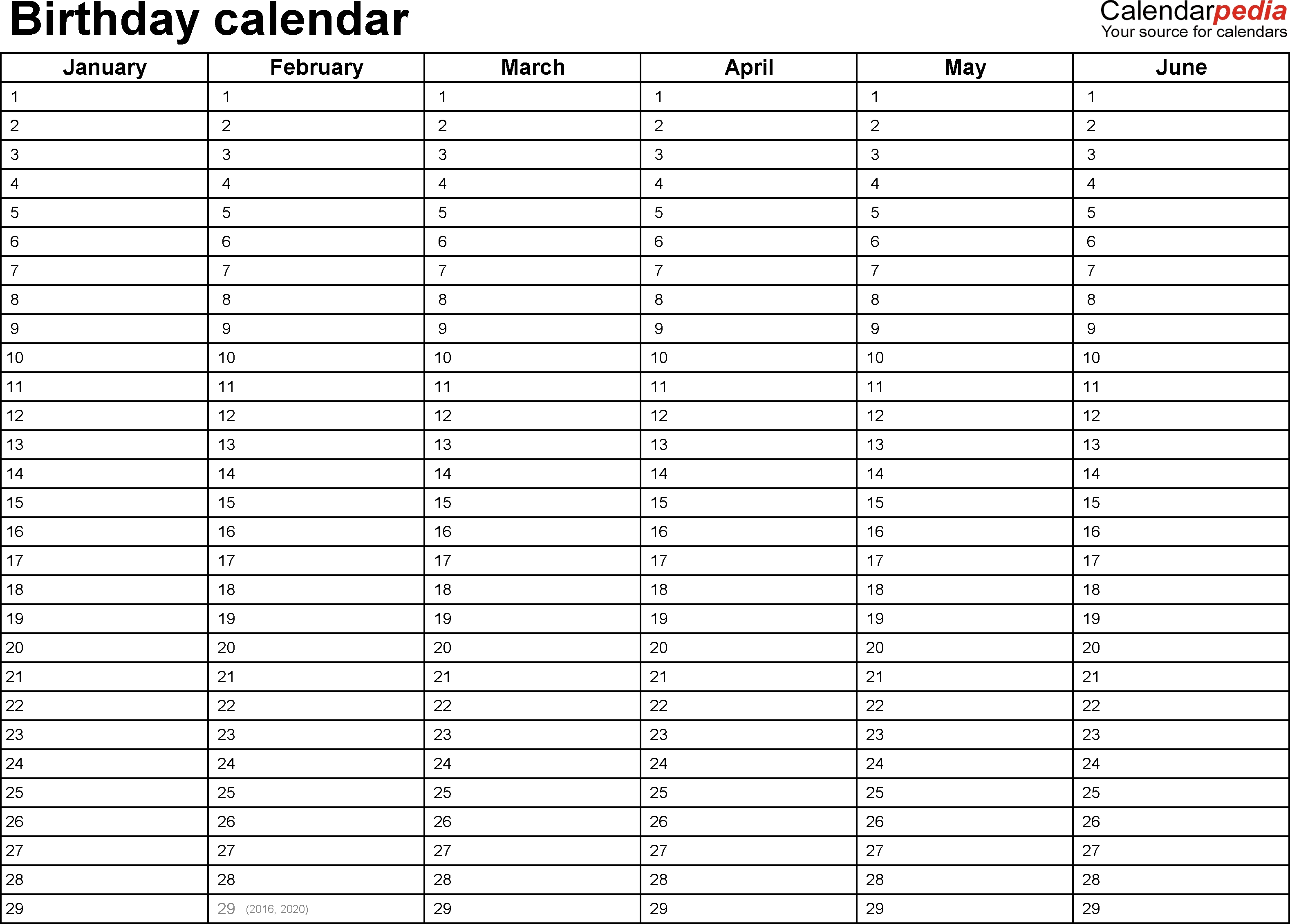 Birthday Calendars – Free Printable Microsoft Word Templates in Monthly Birthday Calendar Template