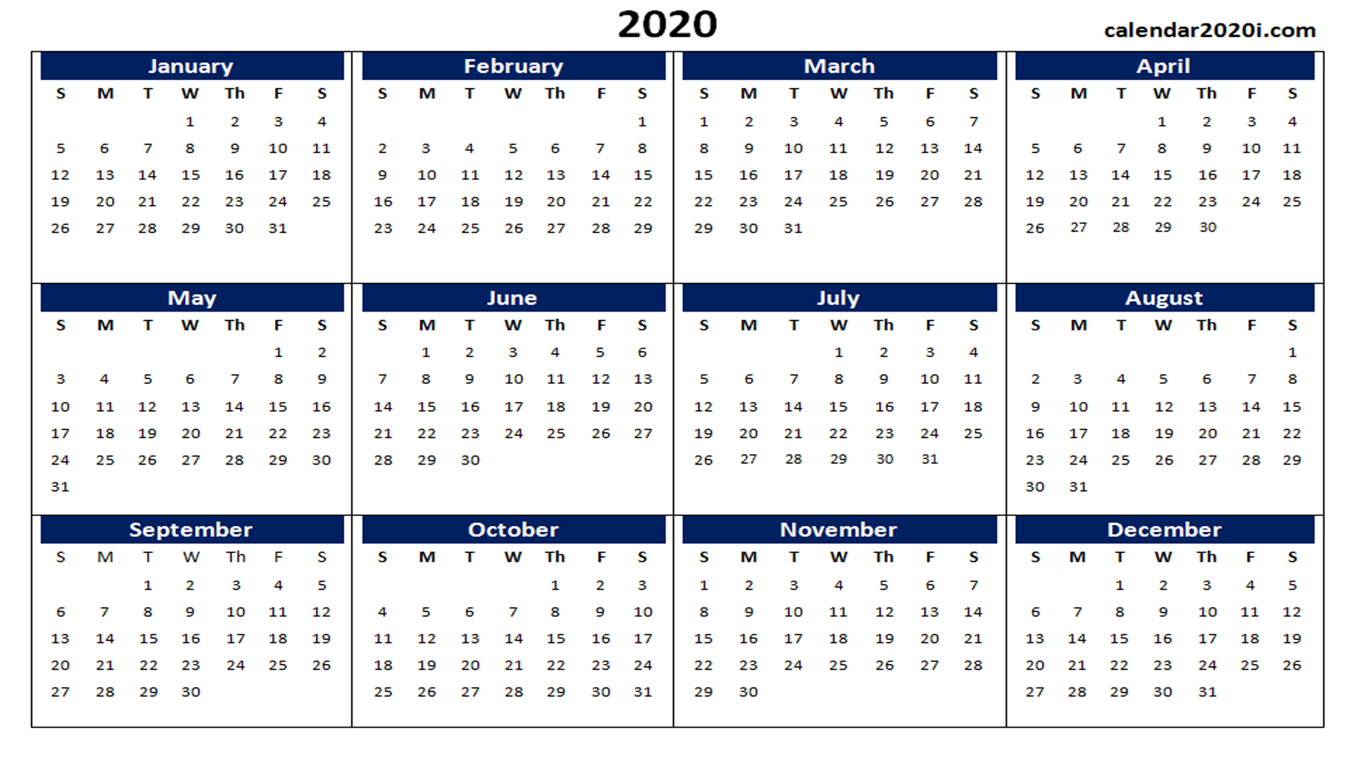 Blank 2020 Calendar Printable Templates | Calendar 2020 regarding Printable 2020 Calander
