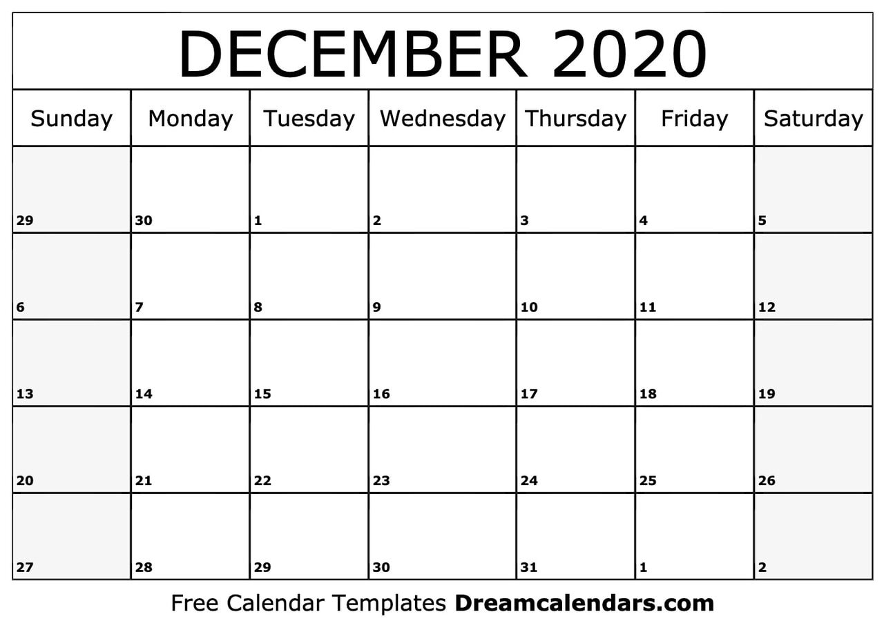 Blank Calendar December 2020  Bolan.horizonconsulting.co for Calendar 2020 December