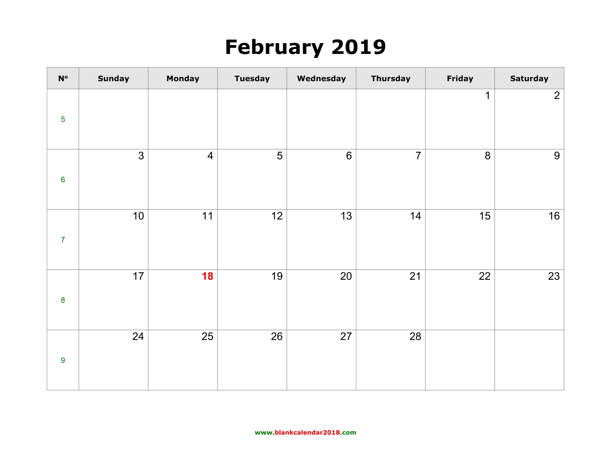 Blank Calendar For February 2019 pertaining to Calendar Kosong 2020