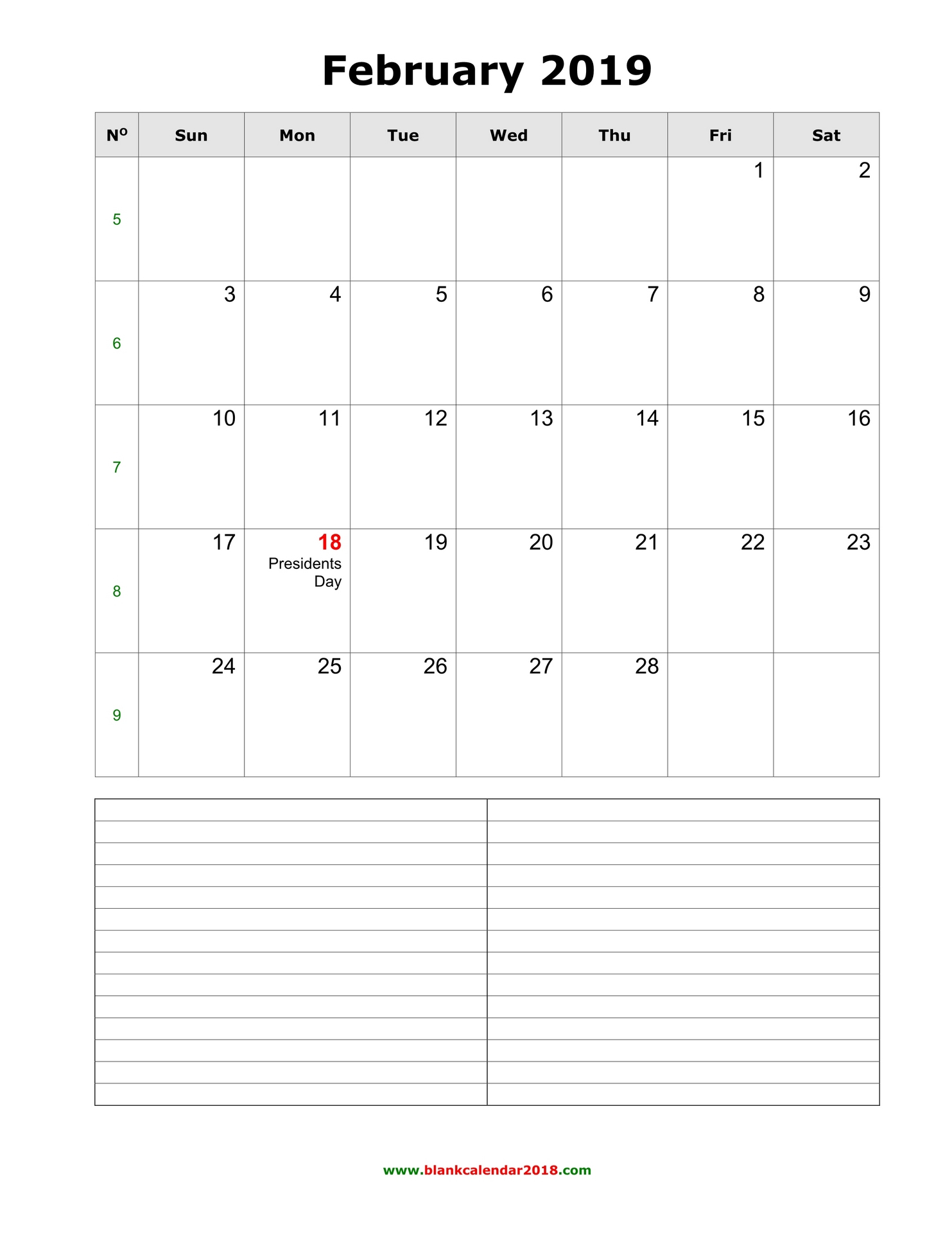 Blank Calendar For February 2019 with regard to Calendar Kosong 2020
