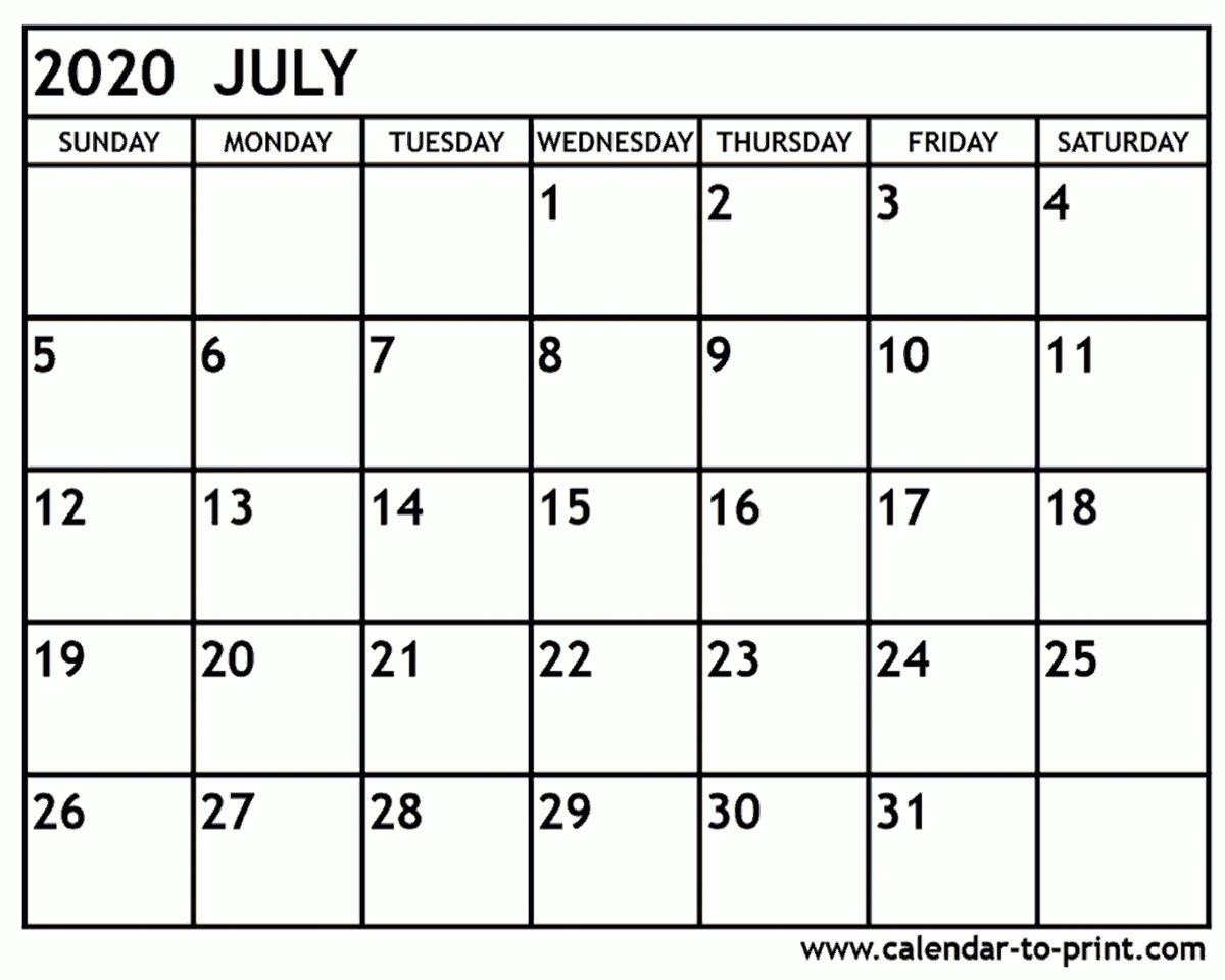 Blank Calendar Junejuly 2020 | Monthly Printable Calender throughout Printable June 2020 Calendar