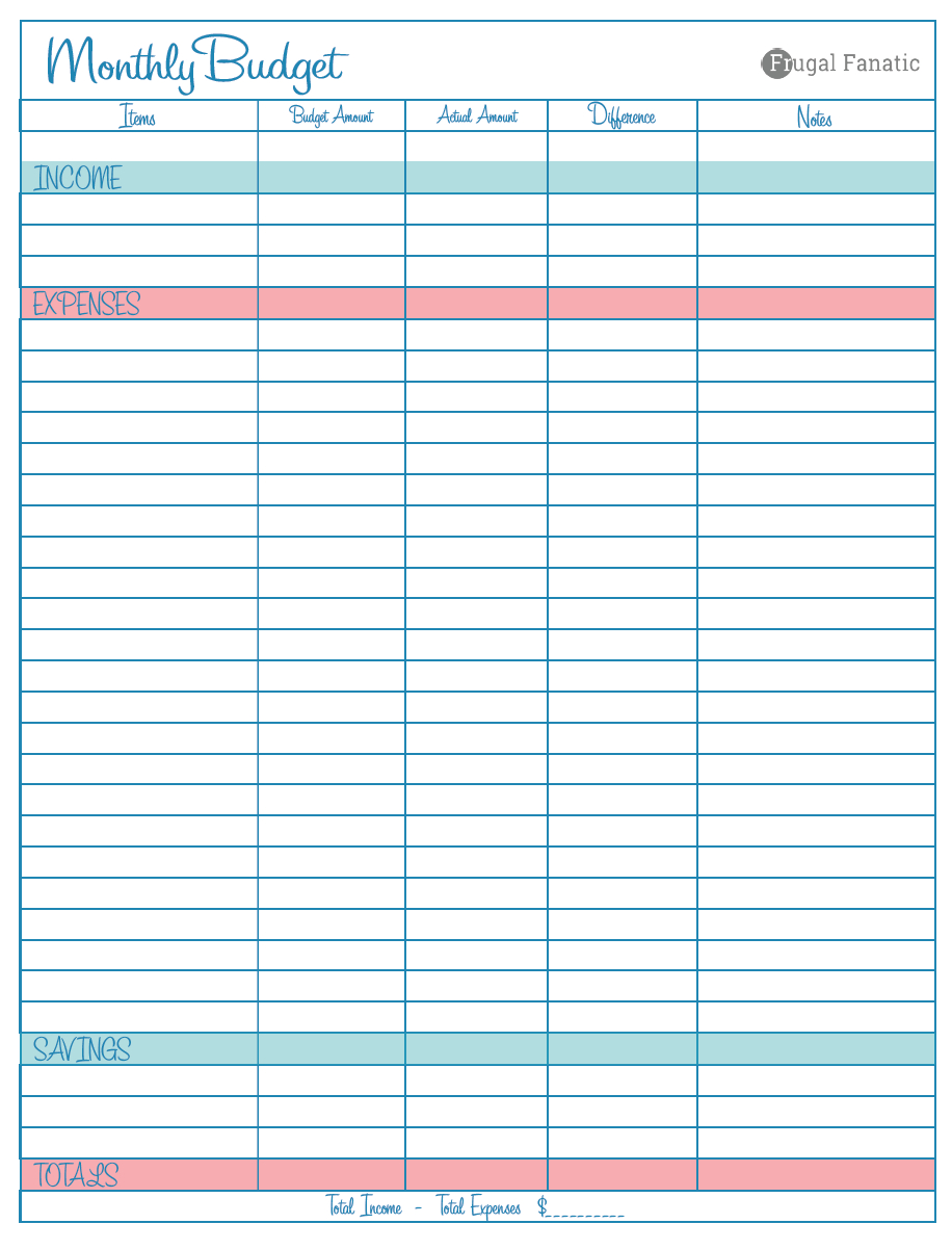Blank Monthly Budget Worksheet | Budgeting Worksheets with regard to Frugal Fanatic Monthly Budget