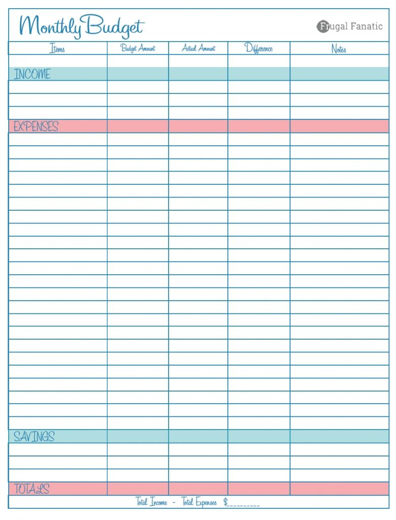 Blank Monthly Budget Worksheet  Frugal Fanatic Catch | การ in Frugal Fanatic Monthly Budget