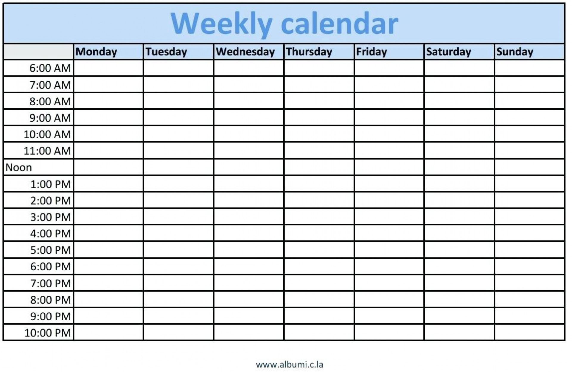 Blank Schedule Template With Time Slots | Example Calendar for Weekly Calendar With Time Slots Pdf