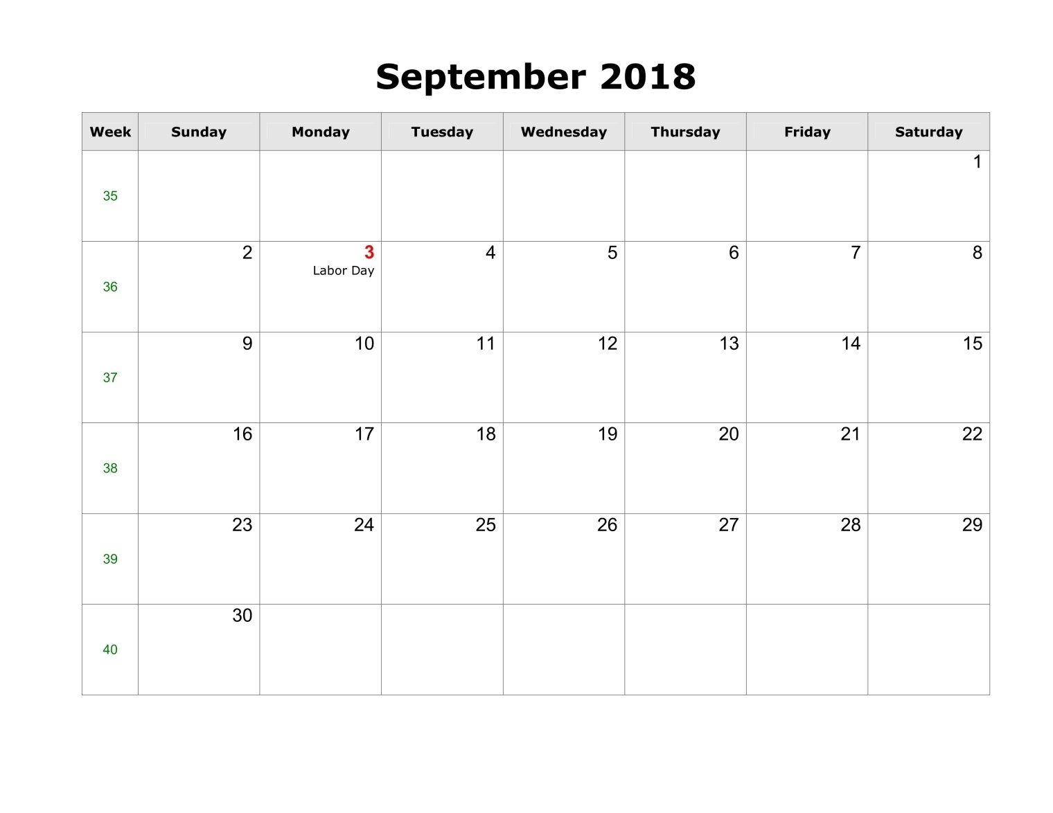 Blank September 2018 Calendar Line Pages | Print Calendar inside Calendar Template With Lines