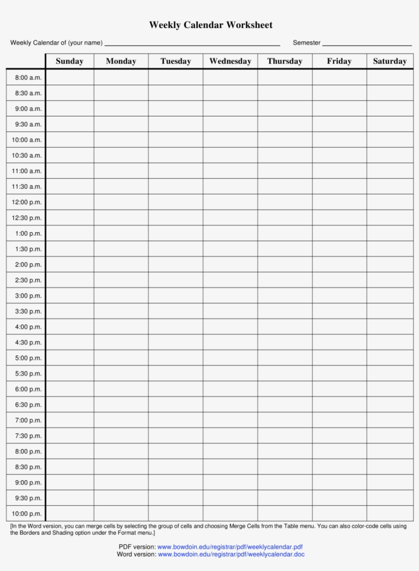 Blank Weekly Calendar Template With Time Slots Pdf  Weekly intended for Weekly Calendar With Time Slots Pdf