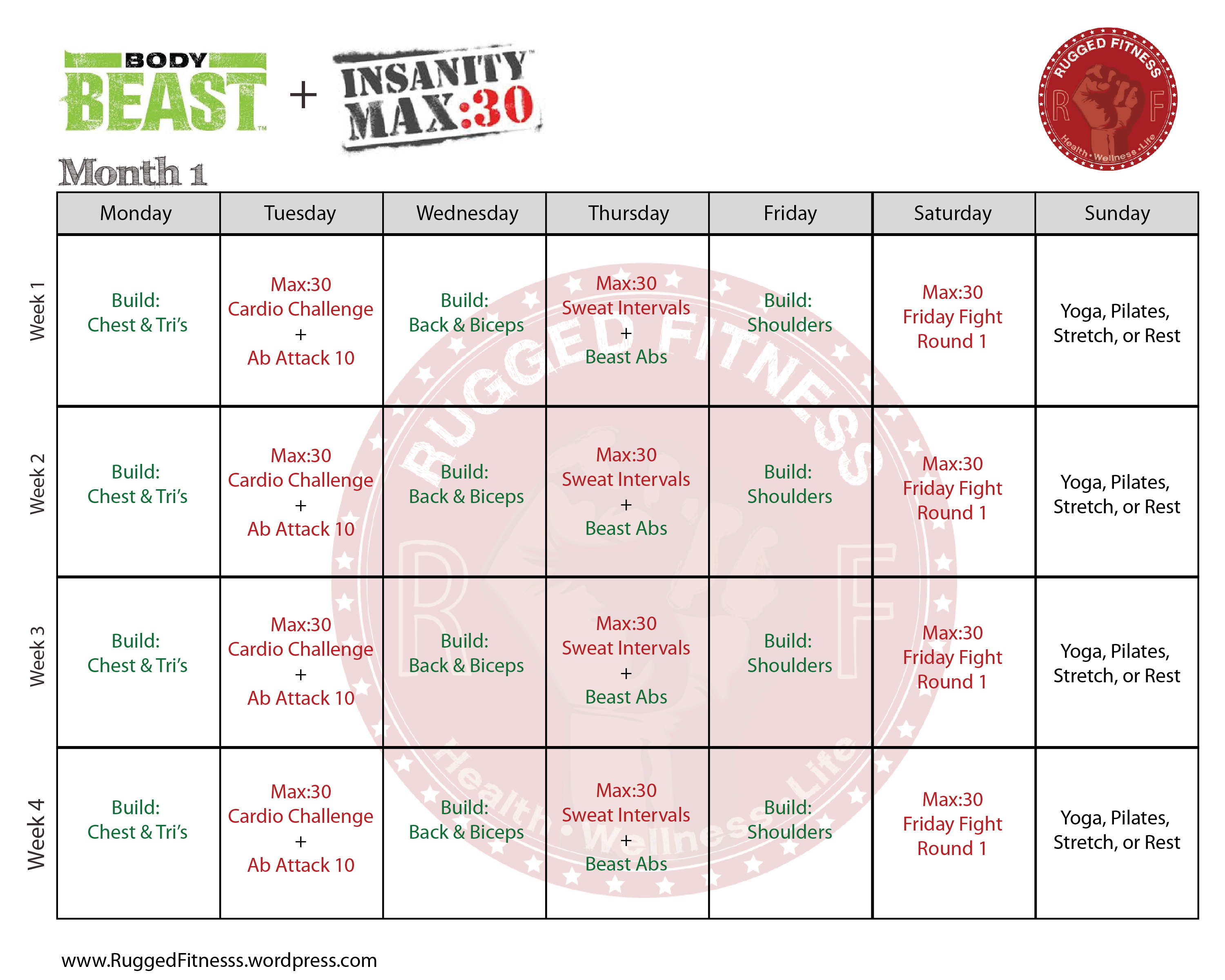 Body Beast + Insanity: Max 30 Hybrid Schedule | Rugged Fitnesss inside Max 30 Calendar