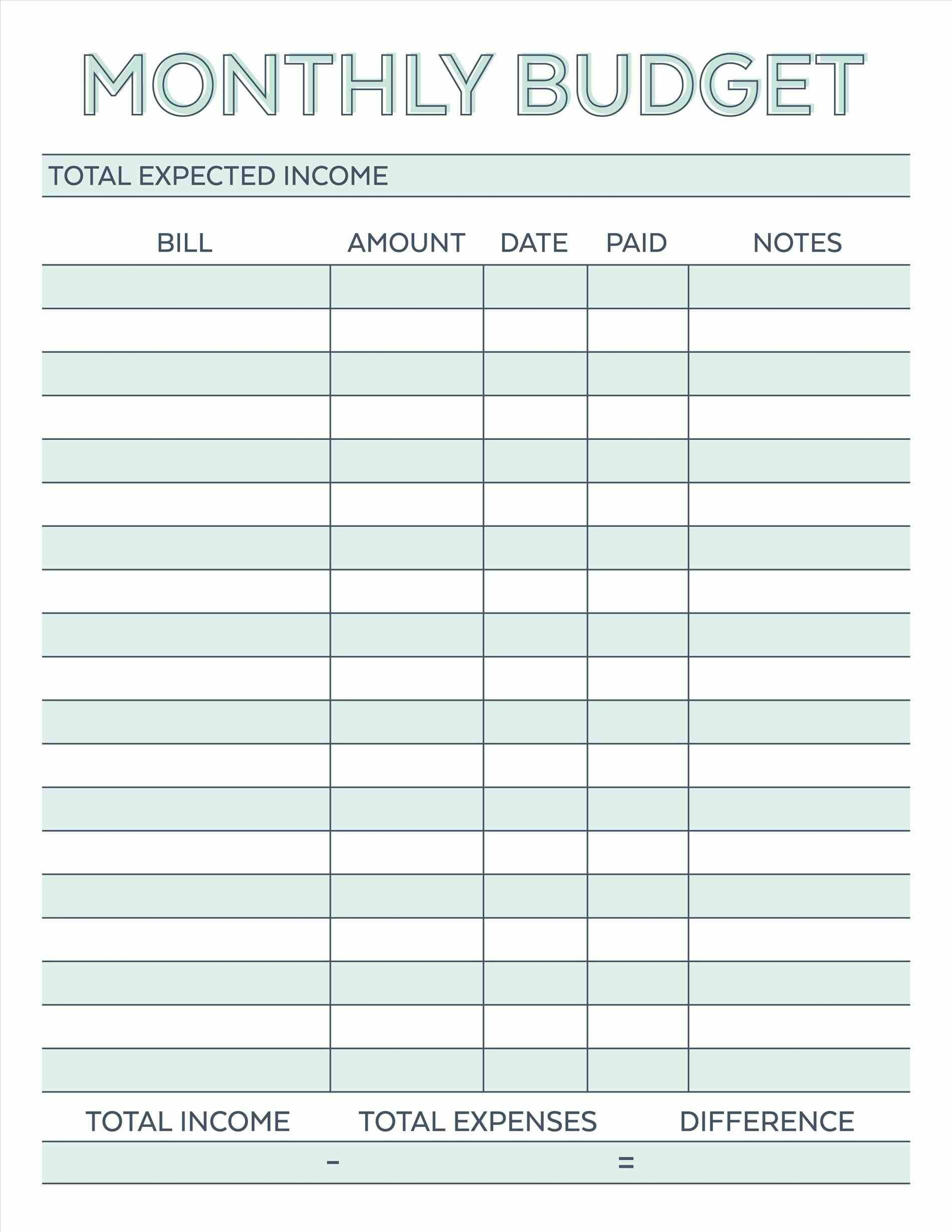 Budget Template Printable  Bolan.horizonconsulting.co with Monthly Bill Payment Worksheet