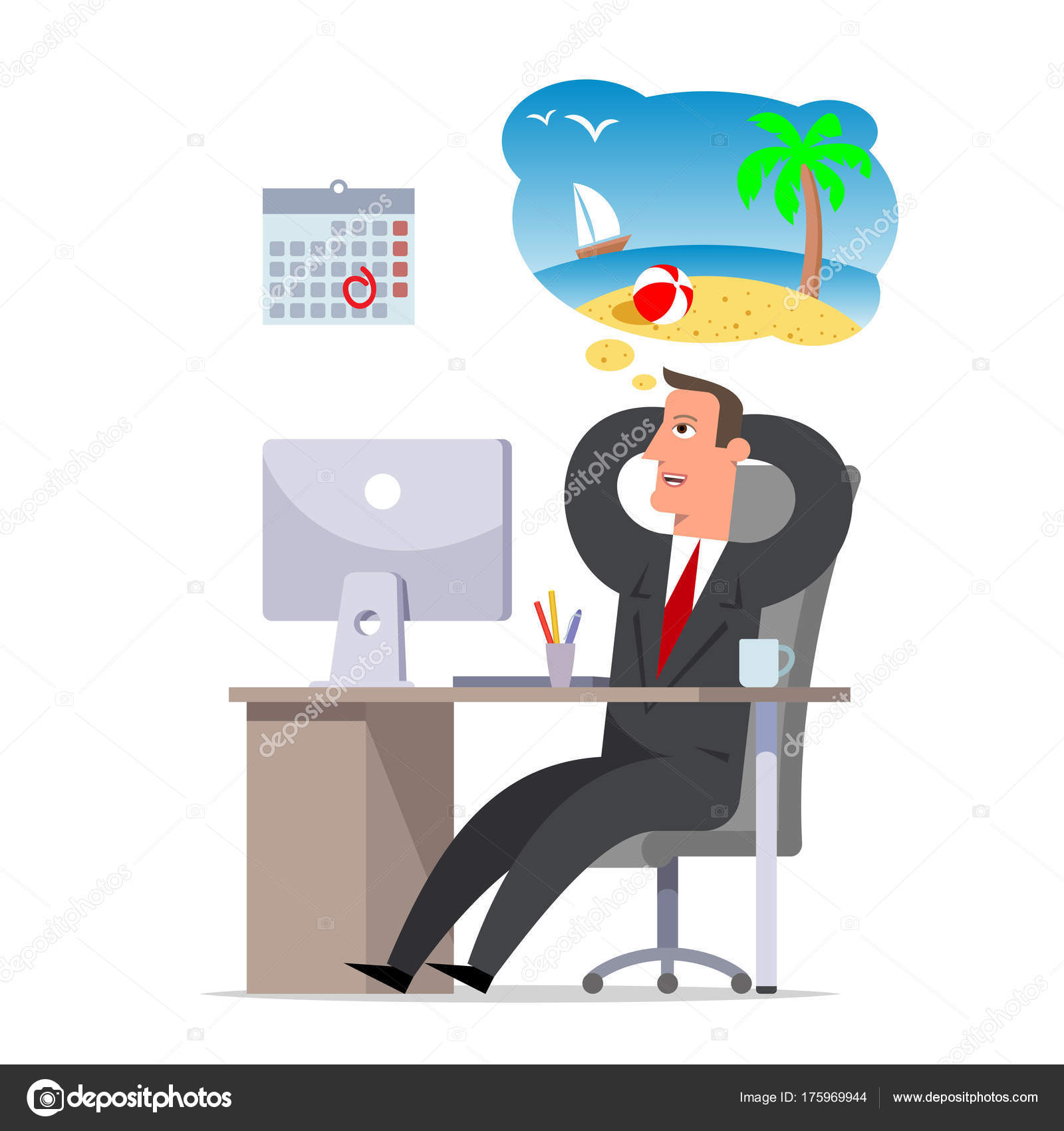 Businessman Or Clerk Dreaming Of Vacation Sitting At The throughout Dreaming Of A Calendar Date
