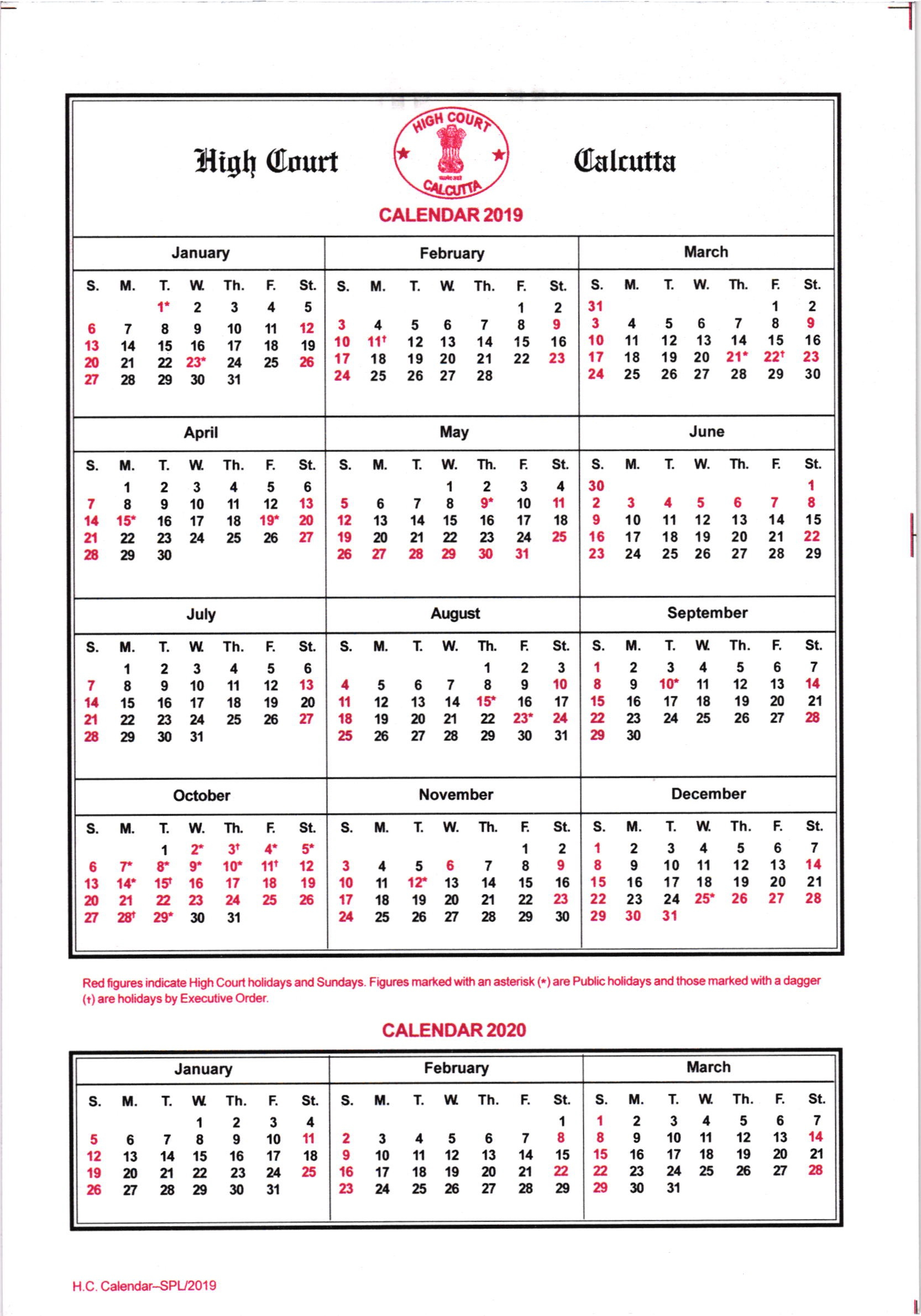 Calcutta High Court Calendar 2025 Pdf 