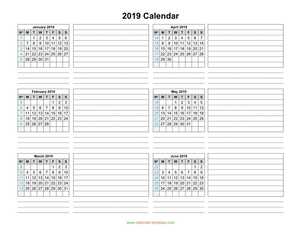 Calendar 2019 Template Six Months Per Page pertaining to Printable Six Month Calendar