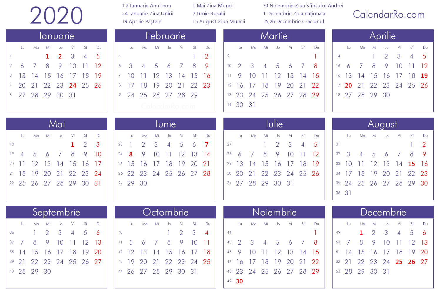 Calendar 2020 within Calendar Martie 2020