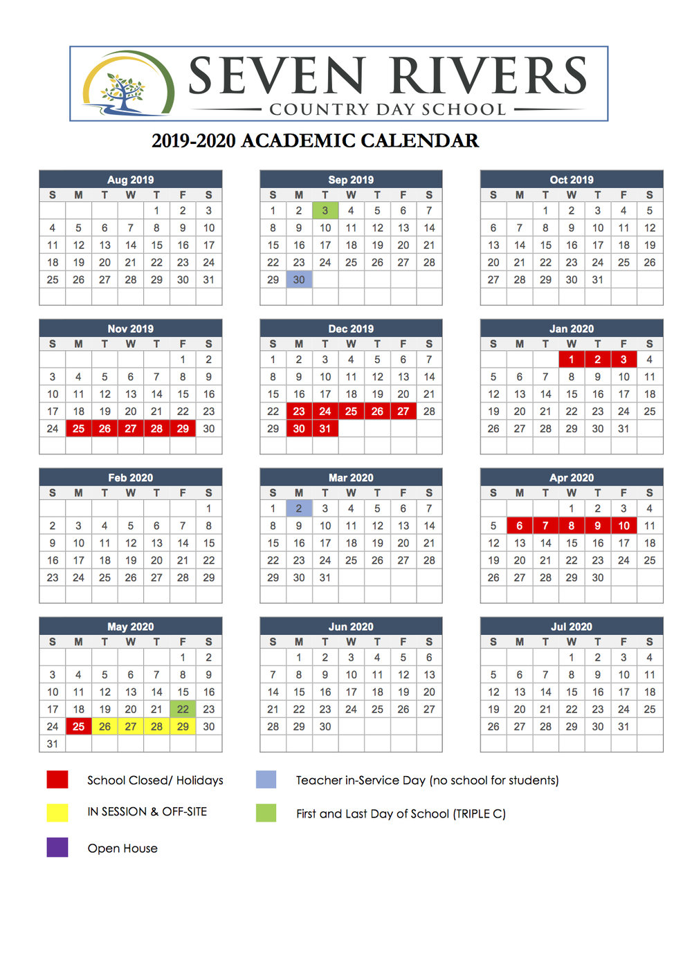 Calendar — Seven Rivers inside Triple C School Calendar 2020