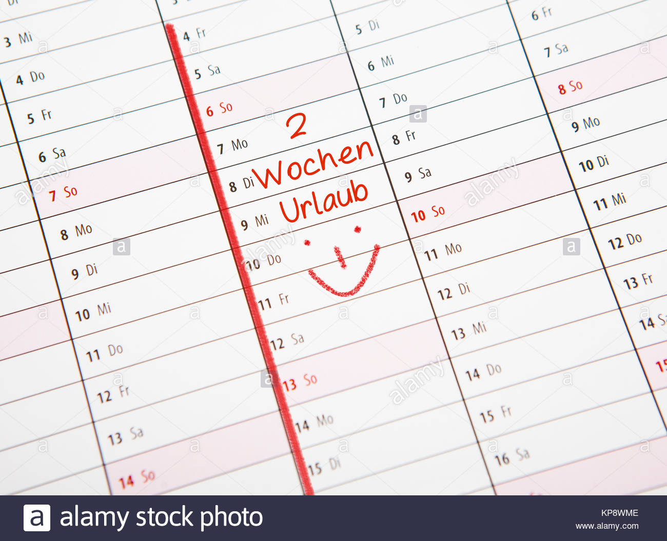 Calendar Two Weeks Holiday Stock Photo: 168611534  Alamy for Two Weeks Calendar