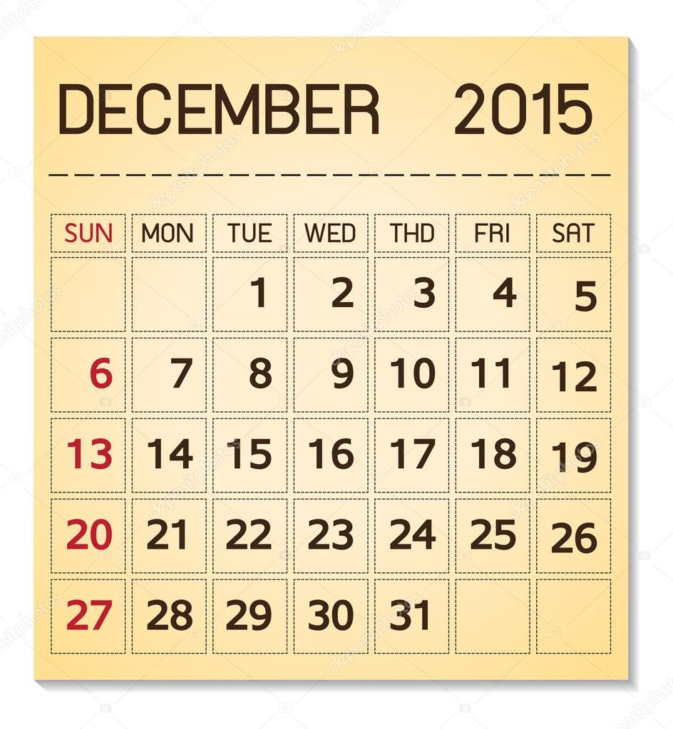Calendário De Dezembro De 2015 — Vetores De Stock © Sazori for Calendario Dezembro De 2015