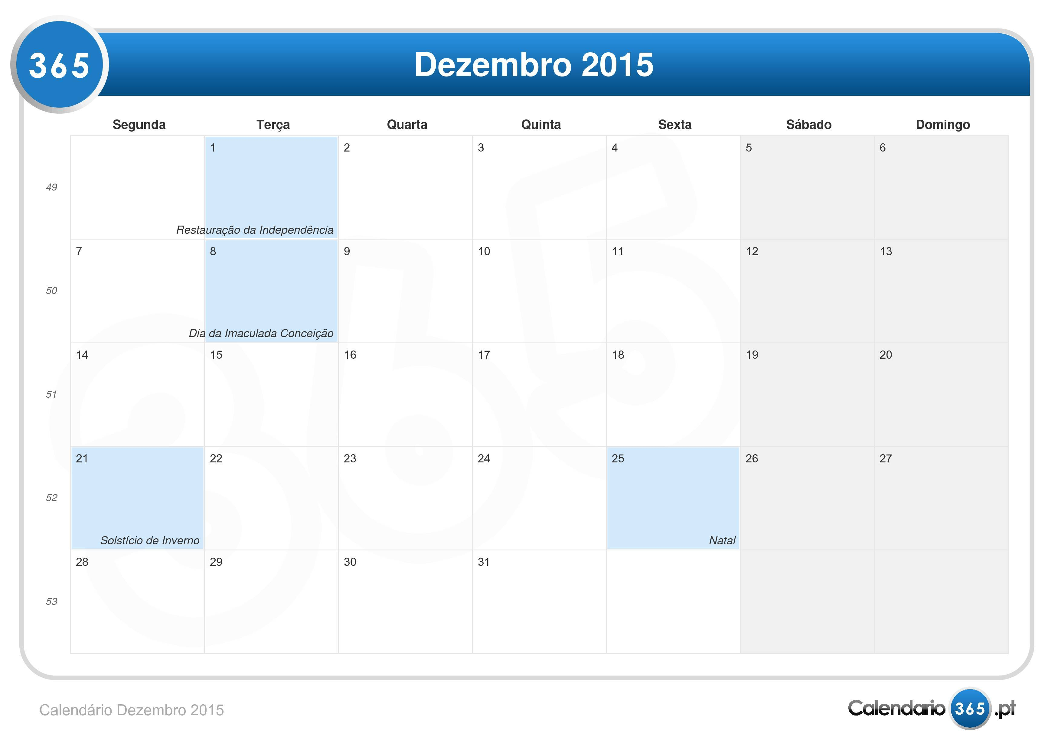 Calendário Dezembro 2015 with regard to Calendario Dezembro De 2015