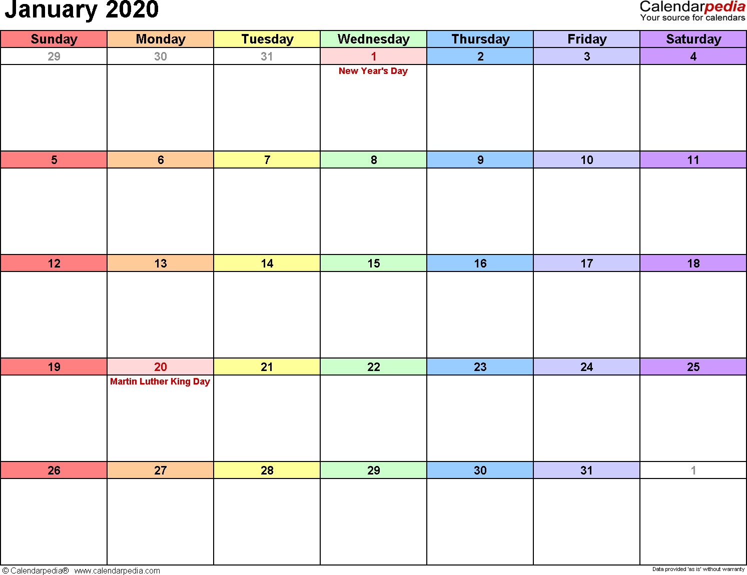 Calendarpedia  Your Source For Calendars throughout Calendarpedia January 2020