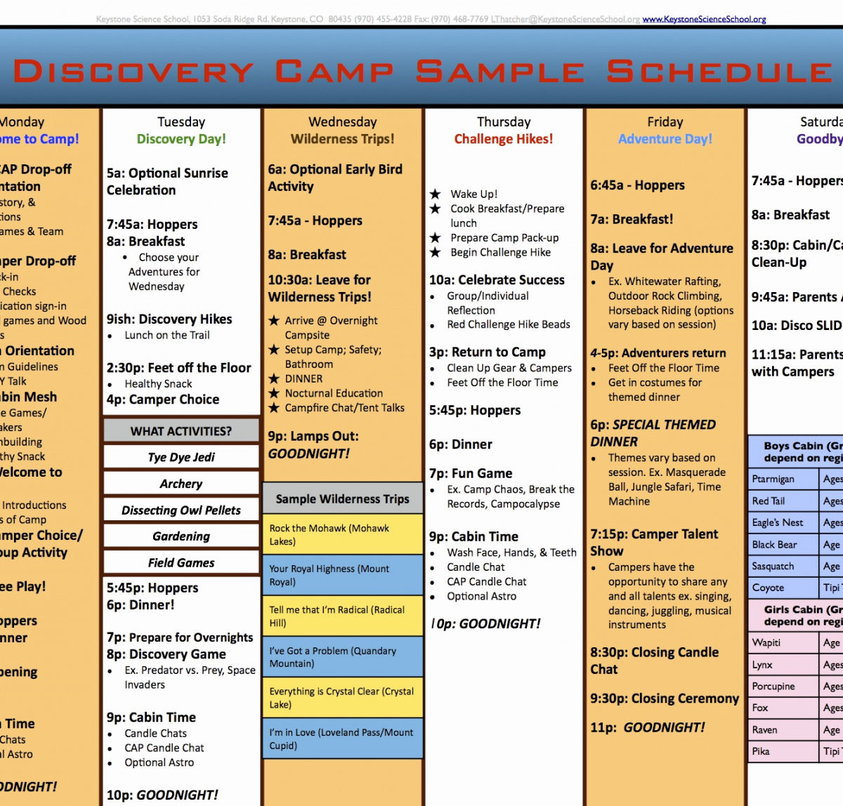 Camp Itinerary Templates intended for Camp Schedule Template