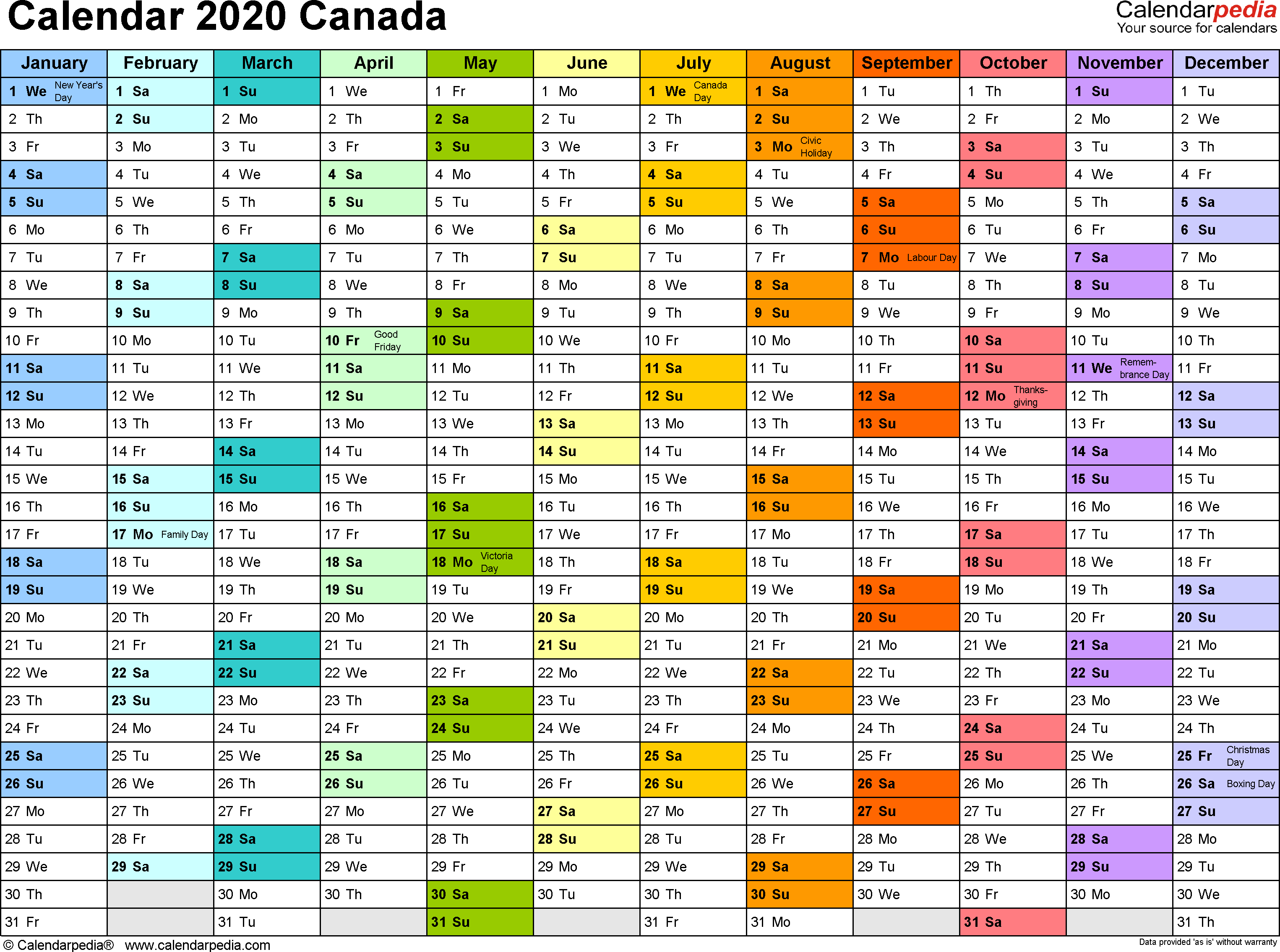 Canada Calendar 2020  Free Printable Excel Templates in 2020 Excel Calendar