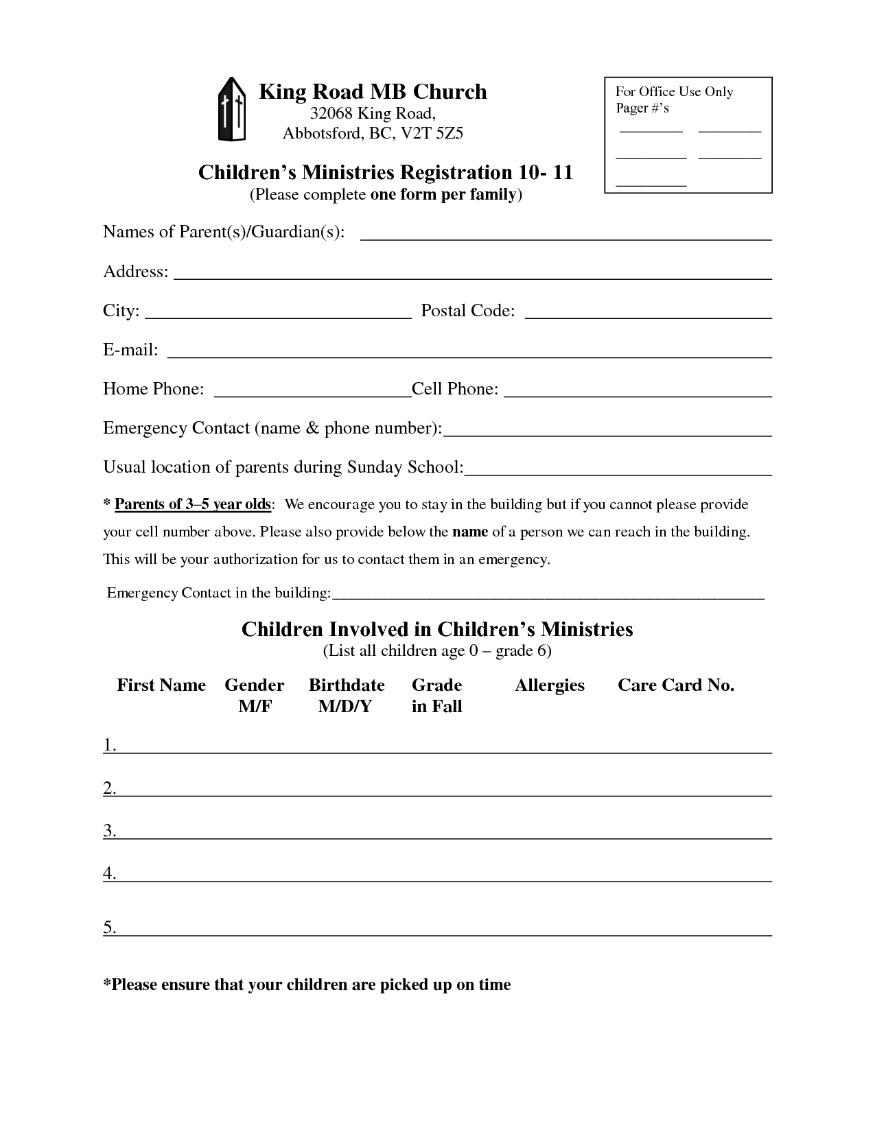 Church Enrollment Form Template | Registration Form  King inside Printable Children&#039;s Church Sign In Sheet Template