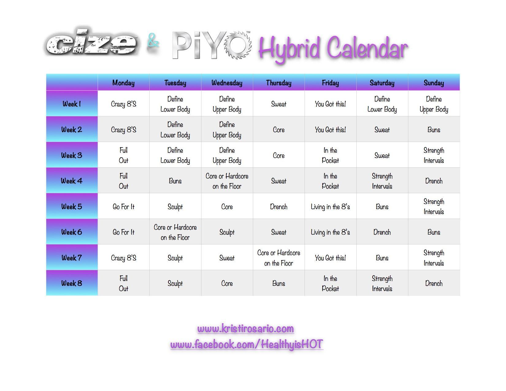 Cize &amp; Piyo Hybrid Calendar  Fitness Joy | Fitness with regard to Piyo Hybrid Calendars