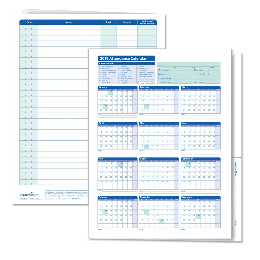 Complyright 2020 Attendance Calendar Folder, White, Pack Of 25 intended for 2020 Employee Attendance Calendar