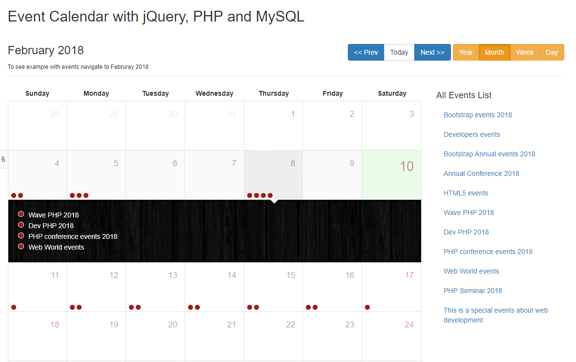 Create Event Calendar With Jquery, Php And Mysql – Phpzag intended for Php Calendar Event Scheduler Code